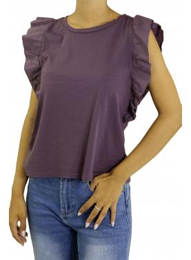T shirt con volant tinta unita